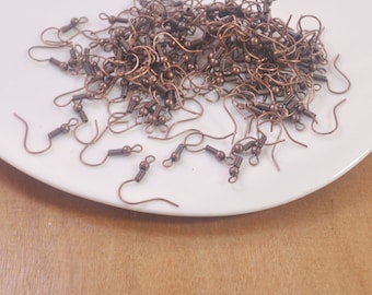 wholesale Earring Hooks,200pcs Antique Copper Color ear hook,French Ear Wires,22mm Earwire with Ball and Coil Earring findings.