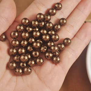 100 - 500Pcs Coffee plastic beads，ABS Imitation Pearl Beads ,8MM Round Plastic Acrylic Spacer Bead for DIY Jewelry Making Findings,43#