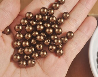 100 - 500Pcs Coffee plastic beads，ABS Imitation Pearl Beads ,8MM Round Plastic Acrylic Spacer Bead for DIY Jewelry Making Findings,43#