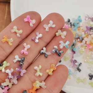 100Pcs Colorful Glitter bow resin decorations,Tiny Resin Bow Cabochons,DIY nail art,nail decoration,Cute Kawaii Nail Bow Cabs,Charm Supplies