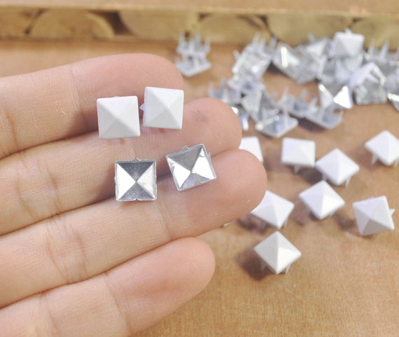 Metal Studs,50/100 White Square Metal Pyramid Studs for Clothing Shoes Bags  Purses Leathercraft Decoration,DIY 9x9mm