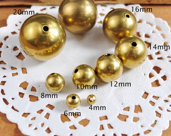 10Pcs 4mm/6mm/8mm/10mm/12mm/14mm/16mm/18mm/20mm Round Raw Brass Beads,Metal ball beads, Spacer Beads Findings For DIY Jewelry Making