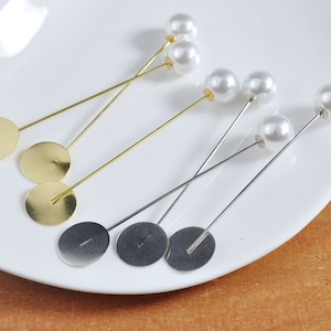 5 sets Copper Brass Needle Eyepin DIY Clutch Brooch Finding, 15mm Pad, Rhodium /gold Brooch Pin,DIY Clothing Shawl Pin,Faux Pearl Brooch