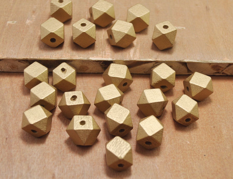 14 Hedron Geometric Figure Wood Bead,20pcs 20mm Gold Geometric Faceted Cube  Wooden Beads,eco Friendly Wood Beads for Crafts Jewelry,ff3795 