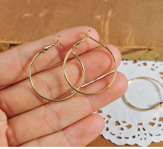 2pcs 30mm 18K Gold Hoop Earring Blanks,real Gold Plated Brass