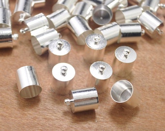 50pcs Silver End Caps Connectors,Kumihimo Glue In Cord Ends Leather End Caps Bracelet Necklace Cord End Wide Hole Silver End Cap -- 12x12mm