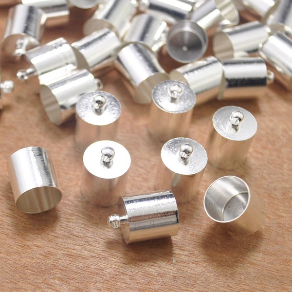 50pcs Silver End Caps Connectors,Kumihimo Glue In Cord Ends Leather End Caps Bracelet Necklace Cord End Wide Hole Silver End Cap -- 10x10mm