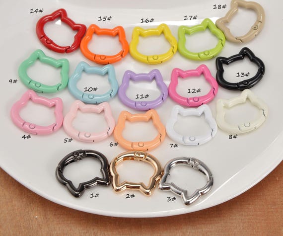 18Colors,2-50Pcs Small Cat head Spring Gate Ring,Cat head Shaped Carabiner Spring Belt Clip Key Chain Clip,keyclasps,Metal Snap Hook,25x22mm