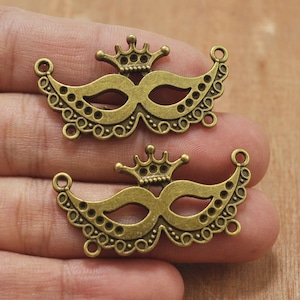 30pcs Masquerade Mask Pendant,Bronze Mask Charms Masquerade Connectors,Mardi Gras Mask Connectors pendant Jewelry Supplies--38x21mm.