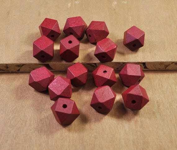 14 Hedron Geometric Figure Wood Beads,50pcs 20mm Claret-red Geometric  Faceted Cube Wooden Beads, Wood Beads for Crafts Jewelry FF3797 