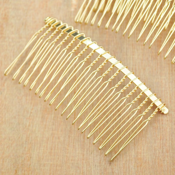 Peignes de cheveux d’or de 20 dents--10pcs peignes plaqués d’or de cheveux, accessoire nuptial de mariage, peigne en métal de gros de diy de cheveux--75x38mm.