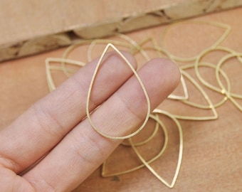 50Pcs Raw Brass Drop Pendant Charms,Flat Tear Drop Connector,39x25mm (D53925)