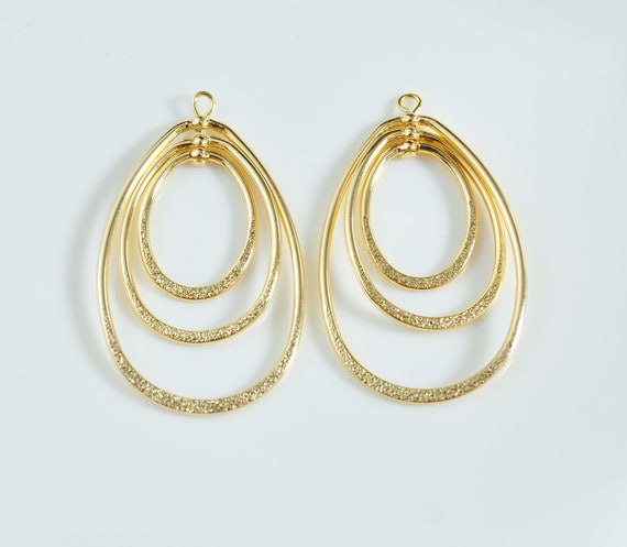 Boucles D'oreilles Pendantes Double Ovale Entrelacé - Plaqué Or 18 Carats, Neuves Avec étiquettes