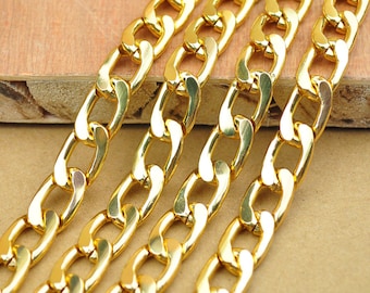 Chain,Gold aluminium chain,1 meter-3.3 feet, twist Cable Link chain,Aluminium Flat Open LInks Chain--8x14mm