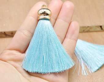 10Pc 2.75" Powderblue color silk tassels with gold caps,Mini Tassel.High Quality Extra Thick tassels,tassel earring/necklace/bag/Keychains