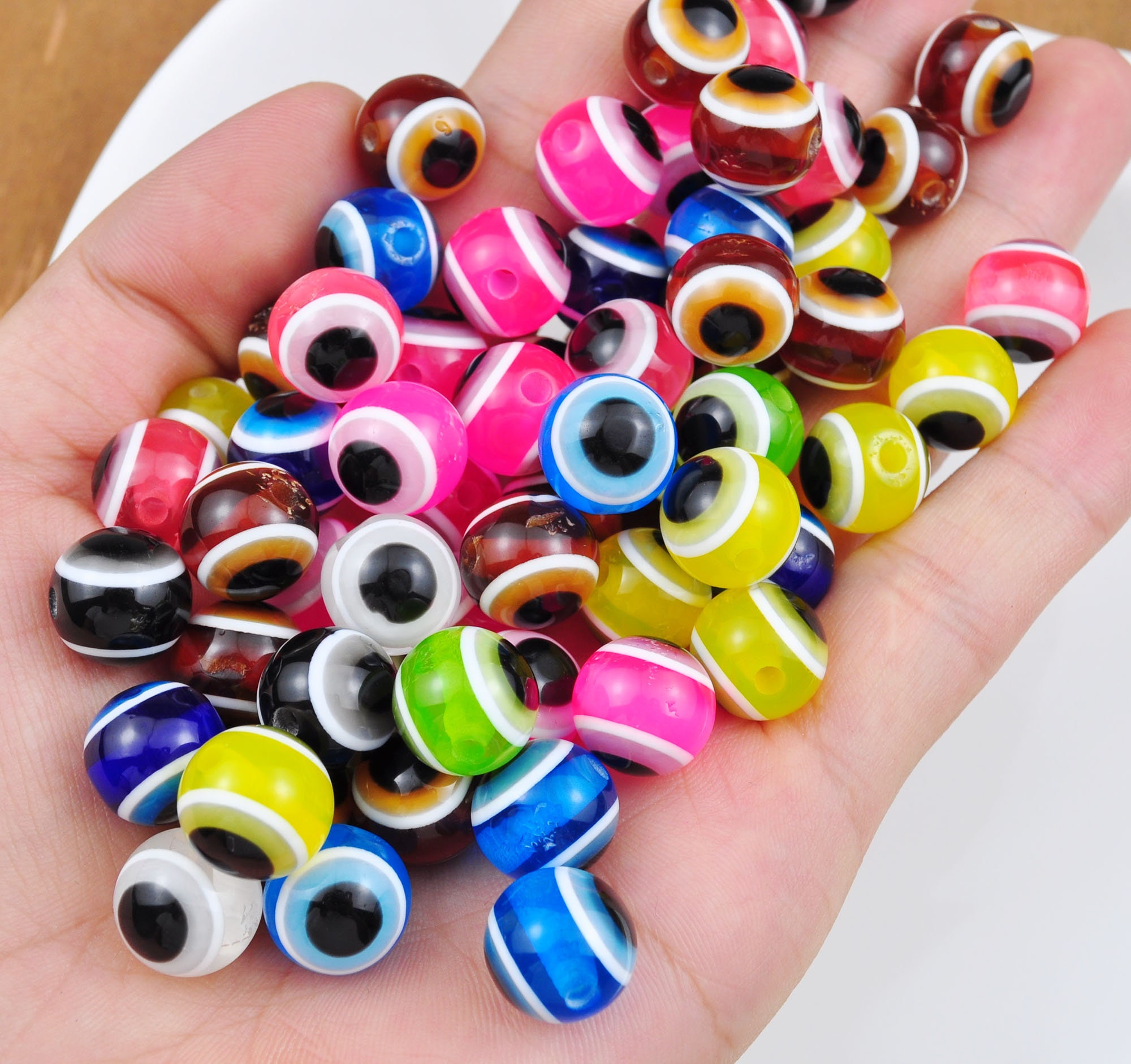 Mixed Transparent 12mm Round Resin Beads - Evil Eye Design (60pcs)