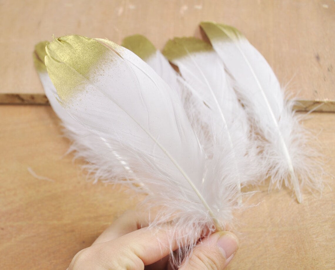 10/20/50pcs Gold Dipped White Feathers Craftsgoose Feathers Etsy