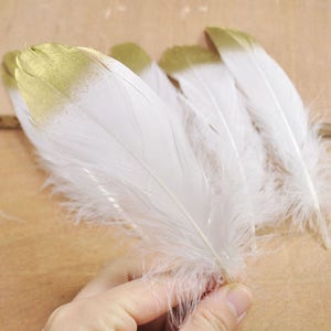10/20/50Pcs Gold Dipped White feathers crafts,goose feathers with Gold Tips loose painted for millinery,wedding,supplies 6-8 inch