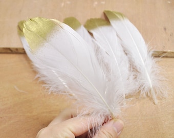 10/20/50Pcs Gold Dipped White feathers crafts,goose feathers with Gold Tips loose painted for millinery,wedding,supplies 6-8 inch