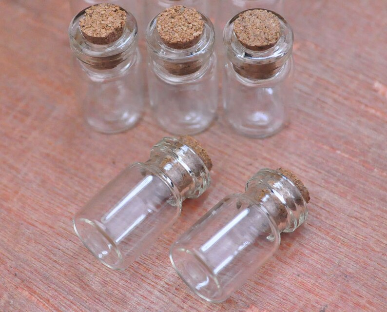 10pc Glass Bottles,Empty Glass Vials.Mini Glass Bottles.Glass Vials With Cork.Tiny Bottle.Small Glass Jar.Small Cork.Bottles pendant-24x13mm image 3