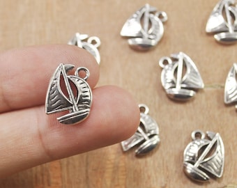 Sail Boat Charms, 30pcs Silver Boat Pendant, Nautical Charms, Sailing Boat Pendant,Double Sided 17x13mm