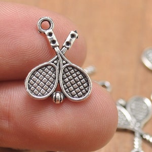 30pcs of Antique silver tone Tennis Racket Charm Badminton racket Pendant 2 sided--18x14mm