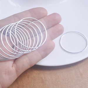 50pcs 40mm Anneaux circulaires plaqués argent, Fournitures de cercles de tube ronds coupés en laiton, connecteurs circulaires, cercles simples, anneaux en laiton massif, FF5654 image 1