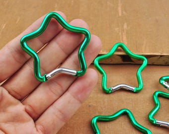 1-50 unidades de mosquetones verdes con forma de estrella, clip para cinturón, llavero, gancho de aluminio negro de 4,8 cm (1,9"), llavero con forma de estrella y clip para mochila
