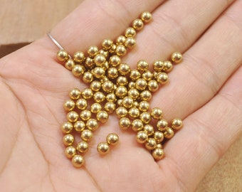 50pcs 4mm Raw Brass round ball beads,Mini Round bead,No holes,Making Earring Ball Beads , Ball Earring.