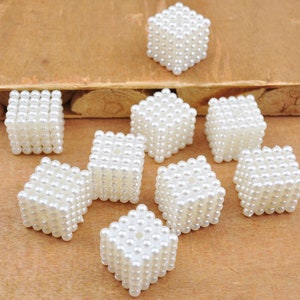 ABS White Squares，20/100pcs 14mm Plastic Acrylic Square Beads , White Pearly Pearl Square Shape Beads DIY Jewelry Supplies