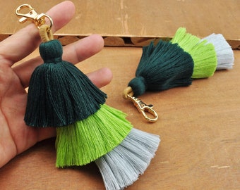 1Pcs Green Ombre Bag Tassel with KC Gold Key Clasp,Three-layered Tassel,Key Chain Tassel Bag Zipper Tassel,Stacked Tassel,Wholesale Tassels