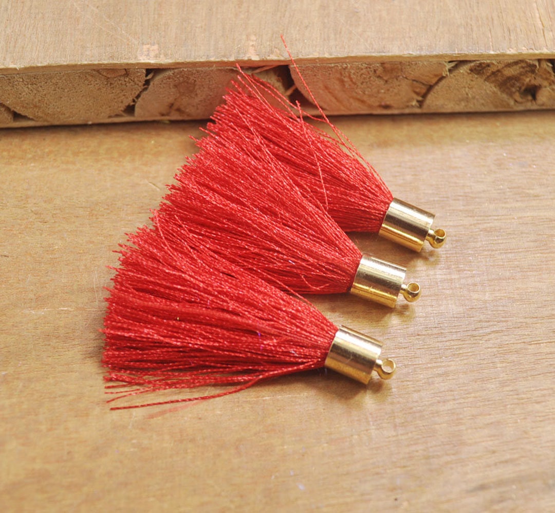 45mm1.77 Silk Tassel, 20pcs Red Silk Tassels With Gold Caps, Silk