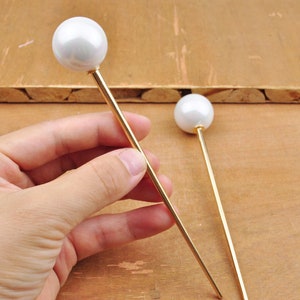 6.14&quot; Long Shell Pearl Bead Hairpin, Gold Plated Alloy Hair Stick,Pearl Hair Stick,Pearl Hair Stick for Bride,Hair Accessories