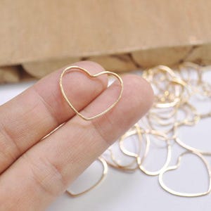 50Pcs KC Gold Plated Heart Shape Wire Charms, Heart Ring Connector,Flat Heart Charm Pendant 22x18mm (FF3687)