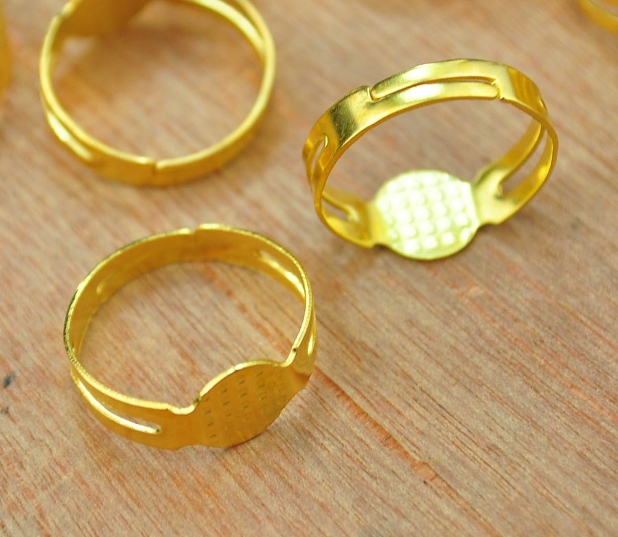 50pc Adjustable Ring Blanksgold Plated Ring Blanks8mm Ring Etsy