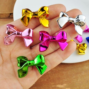 10-100Pcs UV Plated Colored Bow Beads,9 Colors Acrylic Bow Beads, Vertical Hole Bow Beads, Jewelry Beads 24x33mm