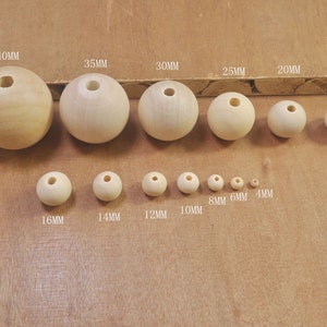 Holzperlen, Naturholzperlen, runde Holzperlen 40 mm/35 mm/30 mm/25 mm/20 mm/18 mm/16 mm/14 mm/12 mm/10 mm/8 mm/6 mm