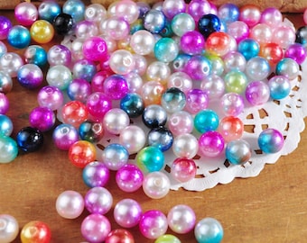 200-500Pcs Acrylic Beads 8mm Round Colorful Two-Color Acrylic Beads，Spacer Beads for Making Earring Jewelry Supplies