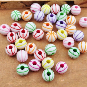 100Pcs Basketball, Acrylic Round Beads，Mixed Color Acrylic Basketball Beads for Sports Crafts,Spacer Beads，10mm, Kid Crafts,jewelry beads