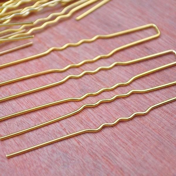 Gold U Hair Pin--50 PC Gold Metal Hair Pins (nickel and lead free) 64mm,Metal Hair Pins for Bridal Hair Pieces and Fascinators.