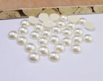 50Pcs Ivory Cream Pearl Flatback Decoden Cabochons, Half Pearl Cabochons, Flat Pearls, Flat Back Pearls,Plastics Beads, 14MM