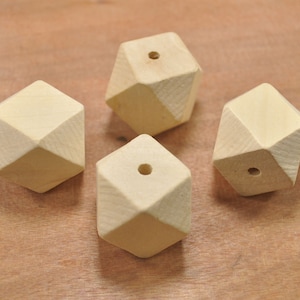 wholesale 50pc Large Geometric Figure Wooden Beads,Geometric Faceted Cube Wooden Beads 30mm Unfinished Natural Wood Beads for Crafts Jewelry