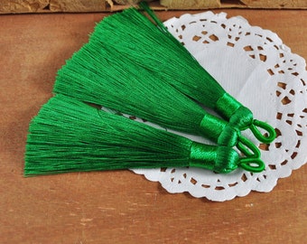 5Pcs Green Silky Tassels with Loop,Boho,Handmade tassels,Necklace Bracelet Tassels,Silk Tassels for Jewelry Making Supply-75mm