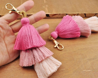 Pink Ombre Bag Tassel with KC Gold Key Clasp,Three-layered Tassel,Key Chain Tassel Bag Zipper Tassel,Stacked Tassel,Wholesale Tassels