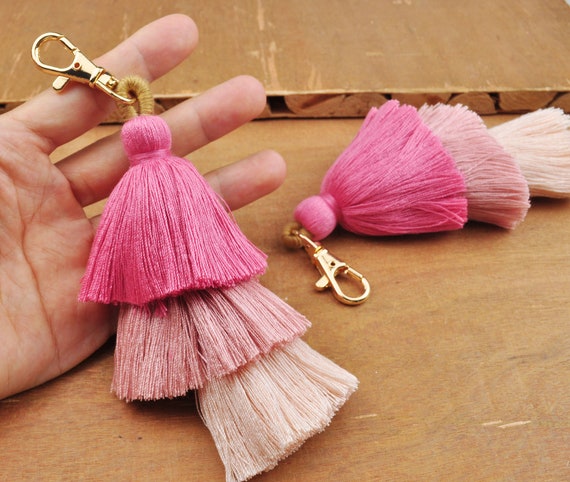 Pink Ombre Bag Tassel with KC Gold Key Clasp,Three-layered Tassel,Key Chain Tassel Bag Zipper Tassel,Stacked Tassel,Wholesale Tassels