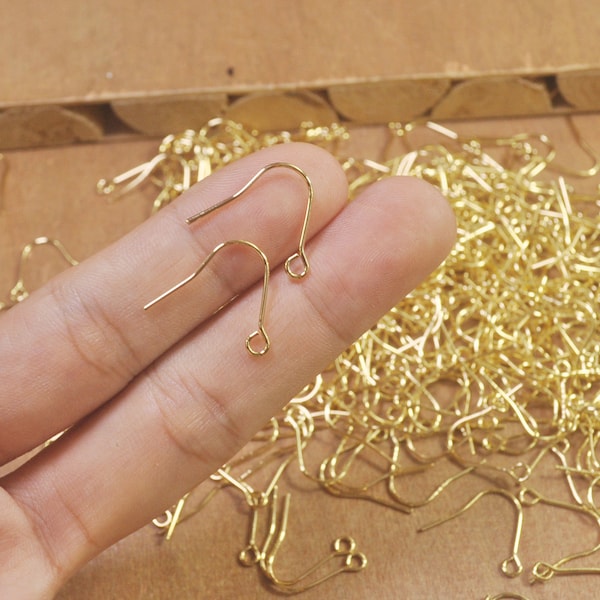 18K Gold Ear Wire,10,20,30,40,50,100Pcs 18K Gold Plated Earring Hooks with Loop Hole,Earring findings -17x18mm