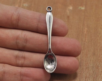 20pcs Spoon charms,Large Silver Spoon 3D Silver Spoon metal Pendant Charms-- 11x55mm.