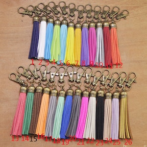 Wholesale Mixed Color Leather Tassel,Bronze plated Tassel Key Chain,leather tassel keychain,clip on tassel,Large tassel keychain