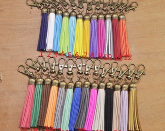 Wholesale Mixed Color Leather Tassel,Bronze plated Tassel Key Chain,leather tassel keychain,clip on tassel,Large tassel keychain