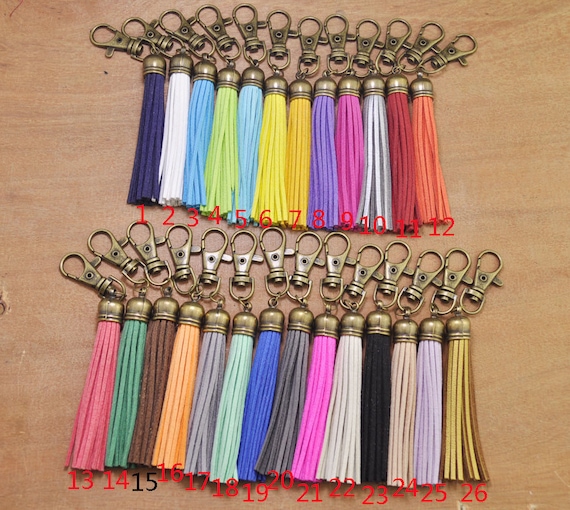 Wholesale Mixed Color Leather Tassel,bronze Plated Tassel Key Chain,leather Tassel  Keychain,clip on Tassel,large Tassel Keychain 